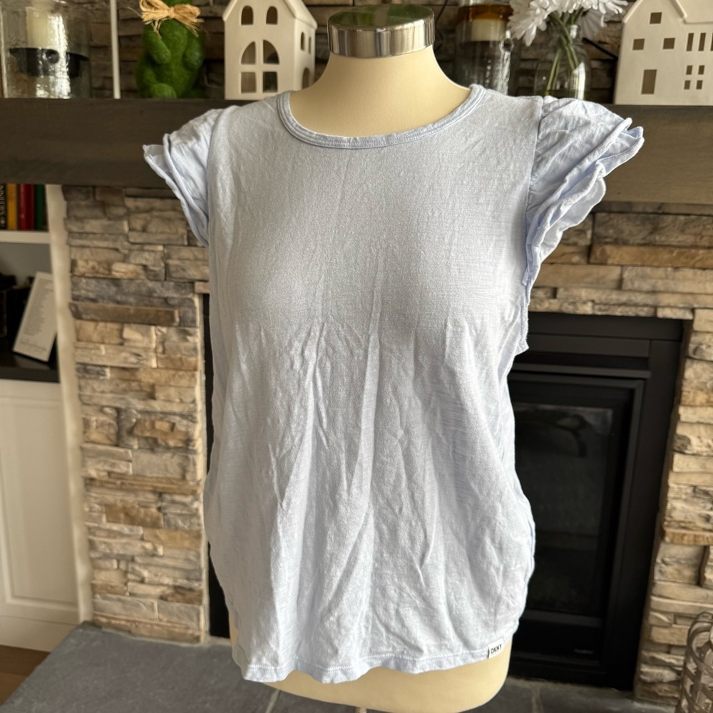 Dkny Blue Ruffled Cap Sleeve T-Shirt - Picture 2 of 10